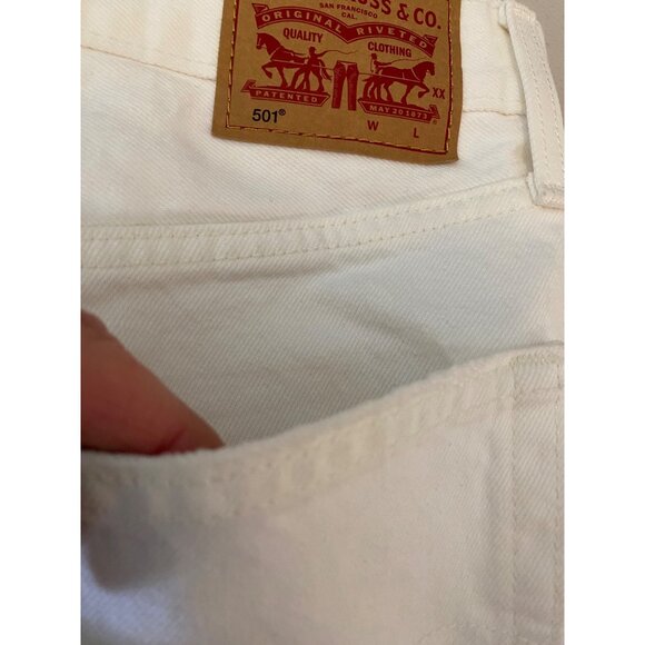 Levis 501 White Distressed Jeans W25 L30 Cotton Denim Straight Leg - Picture 3 of 12